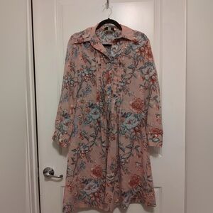 Vintage Floral long sleeve button down shirt Dress Kenny classic wool blend sz12